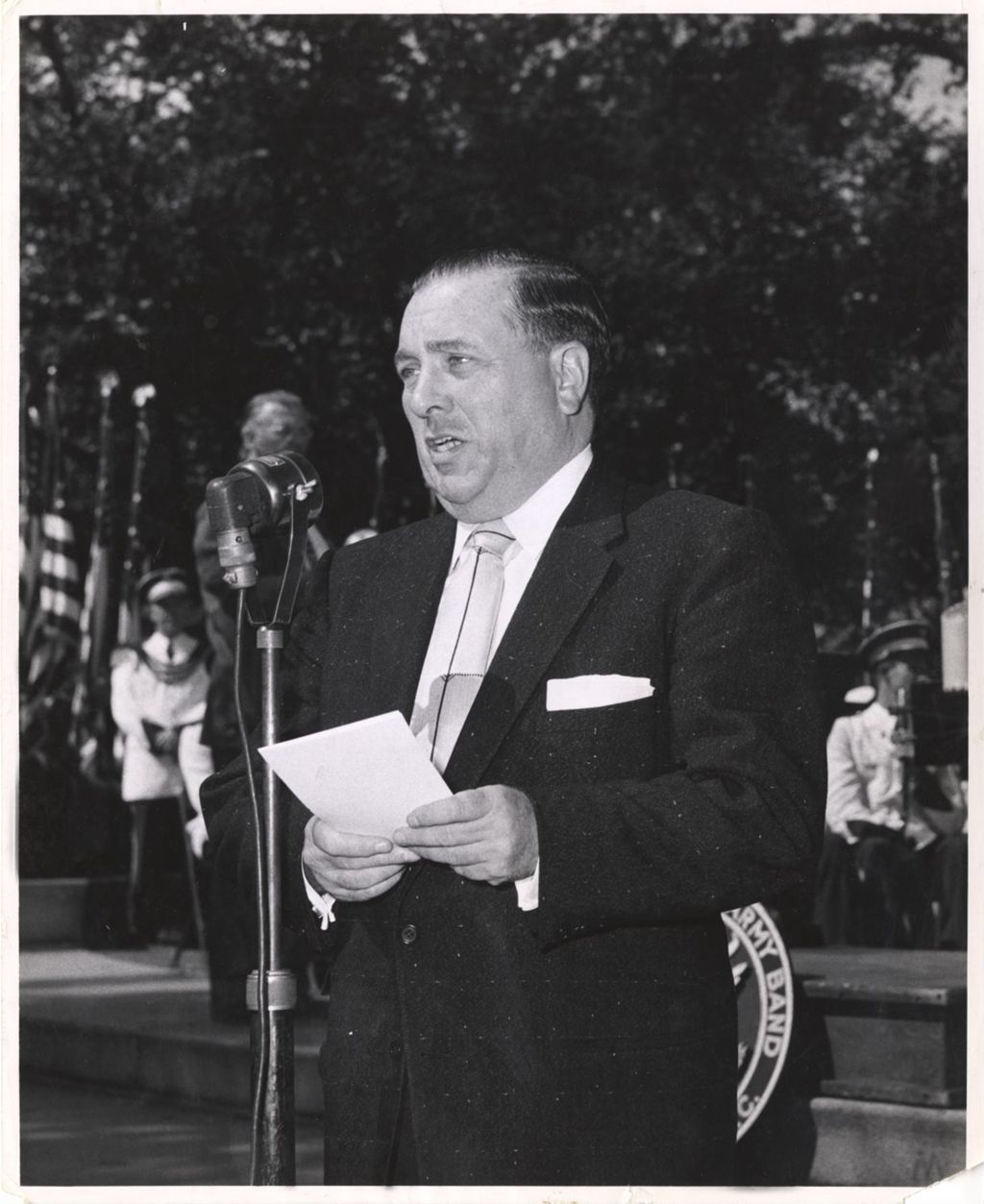 Miniature of Richard J. Daley speaking at an outdoor event