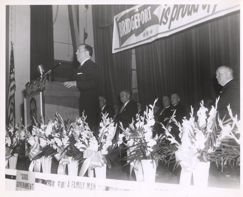 Miniature of Richard J. Daley speaking at a Bridgeport rally