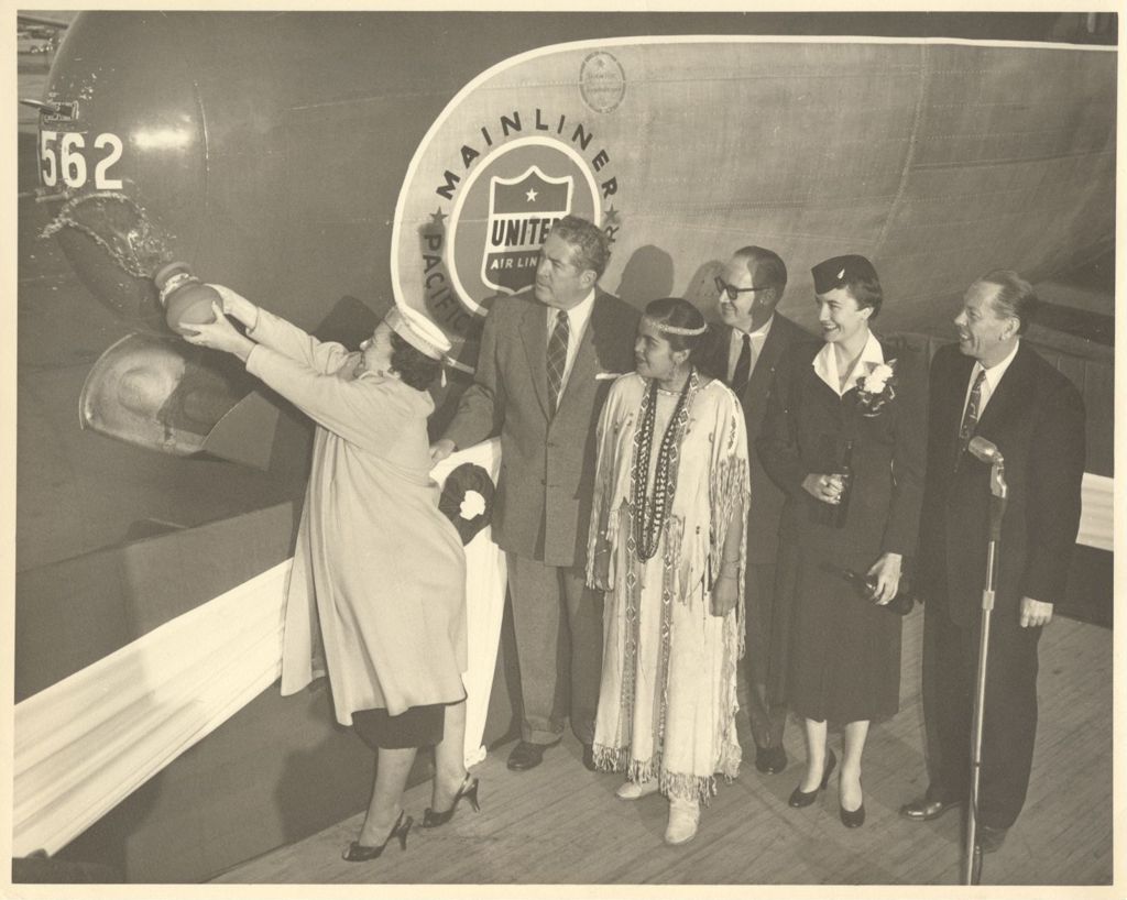 Miniature of Eleanor Daley christening an United Airlines plane