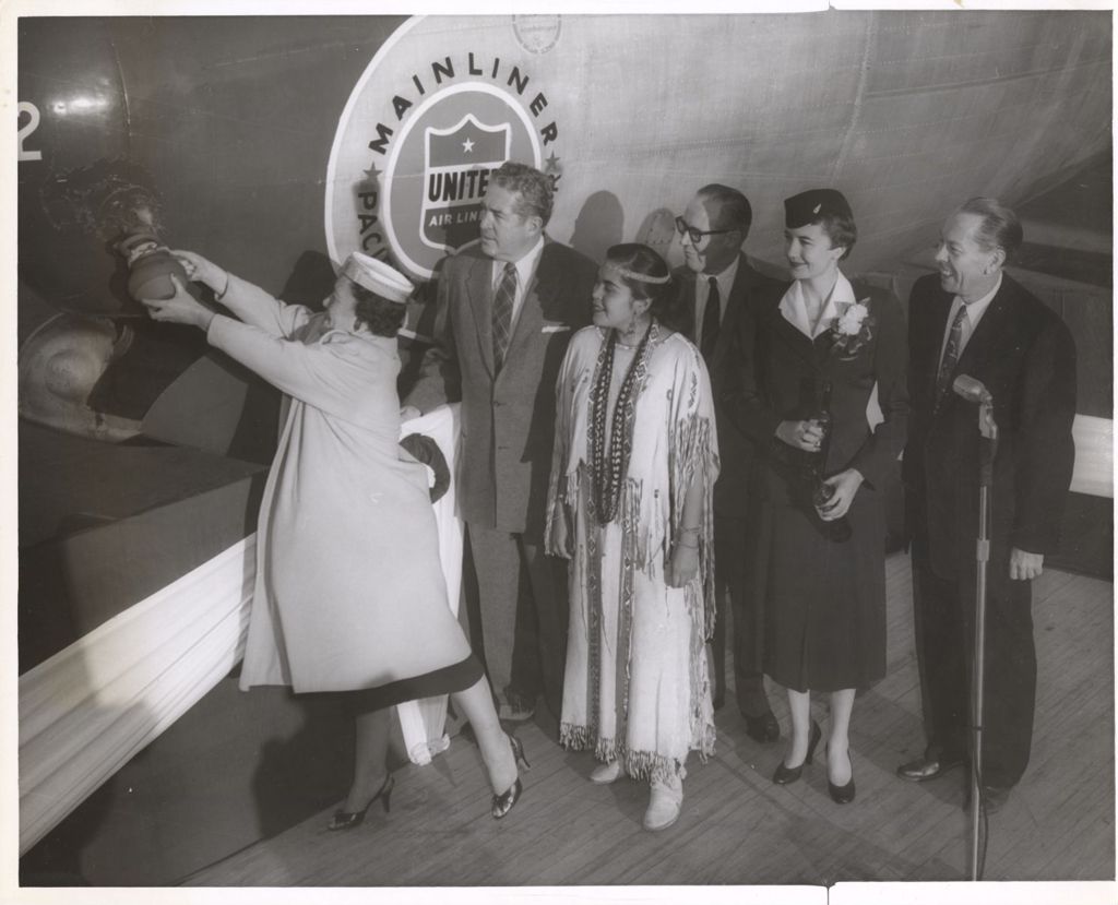 Miniature of Eleanor Daley christening an United Airlines plane