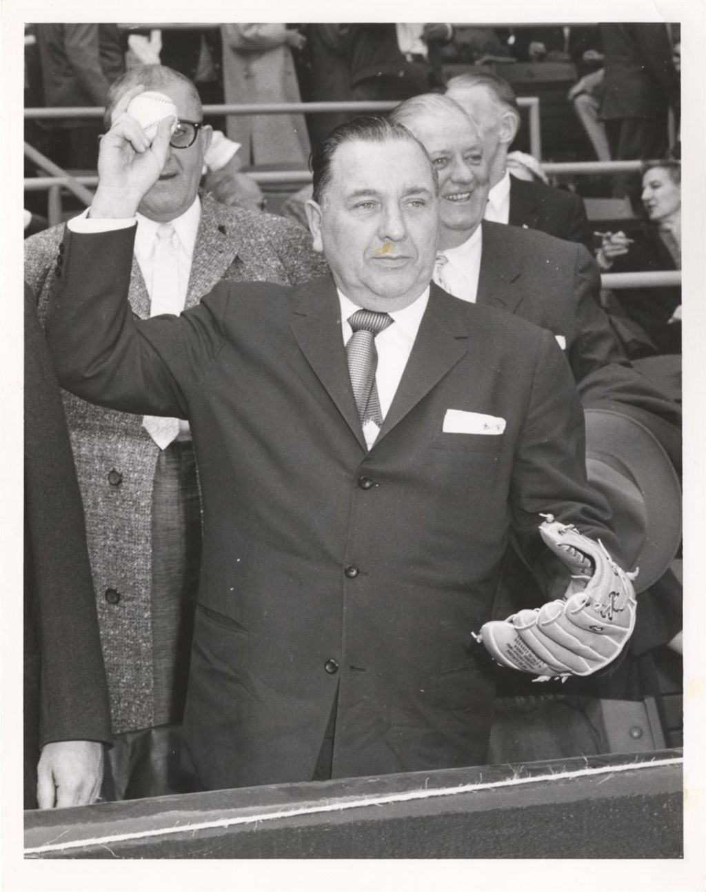 Miniature of Richard J. Daley throws out a ball at a White Sox game