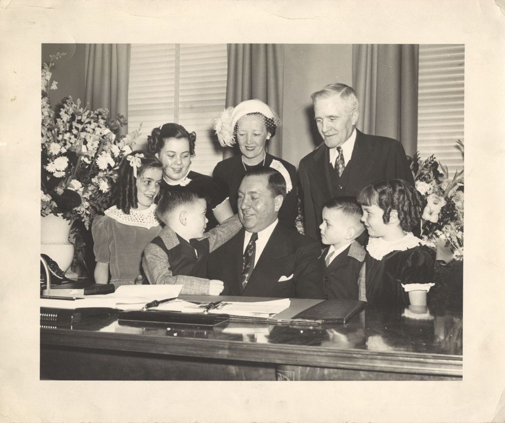 Miniature of Richard J. Daley with his family at his swearing in as Director of Revenue