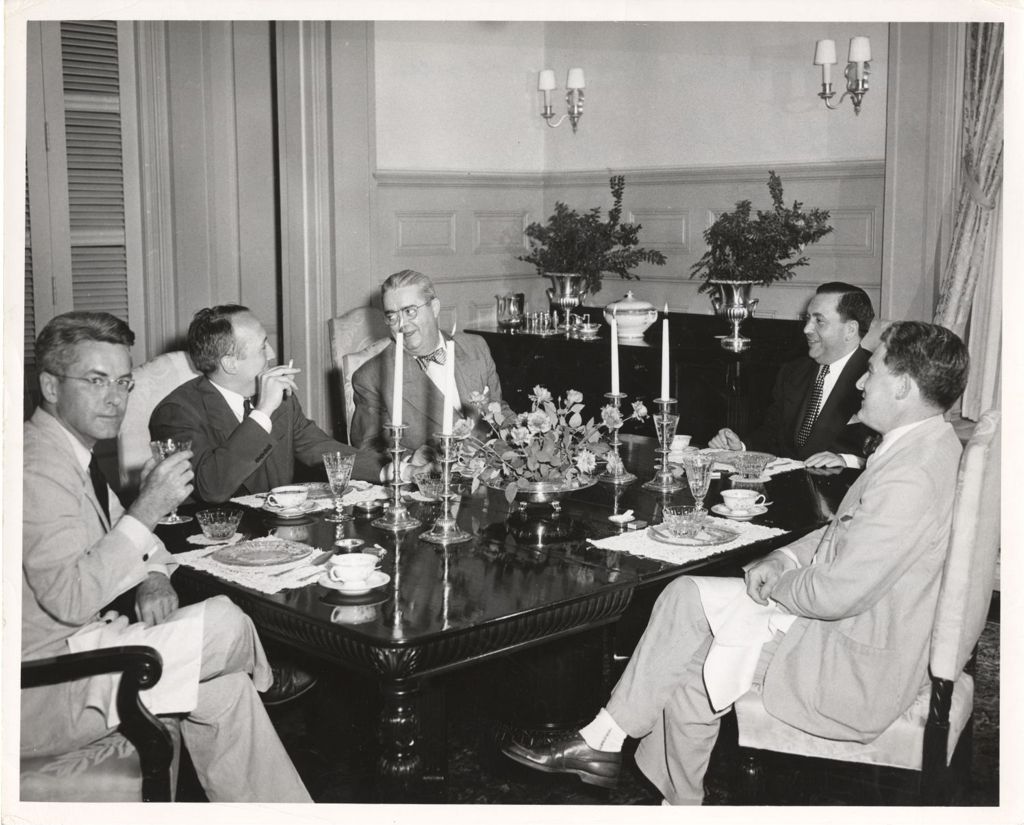 Miniature of Richard J. Daley dining with others in the Illinois governor's mansion