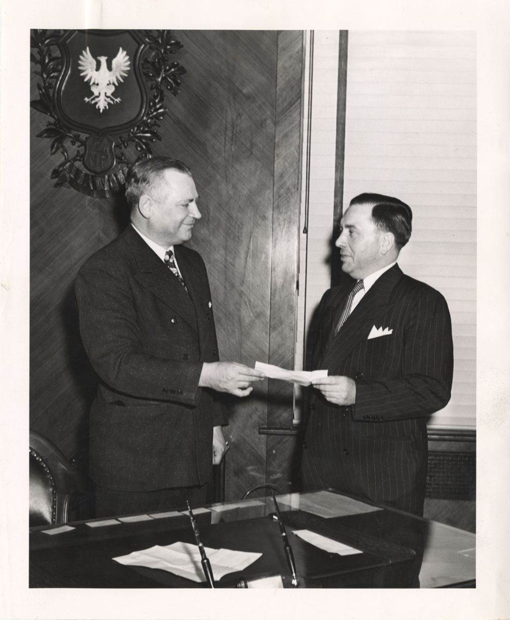 Charles Rozmarek (President of the Polish American Congress) with Richard J. Daley
