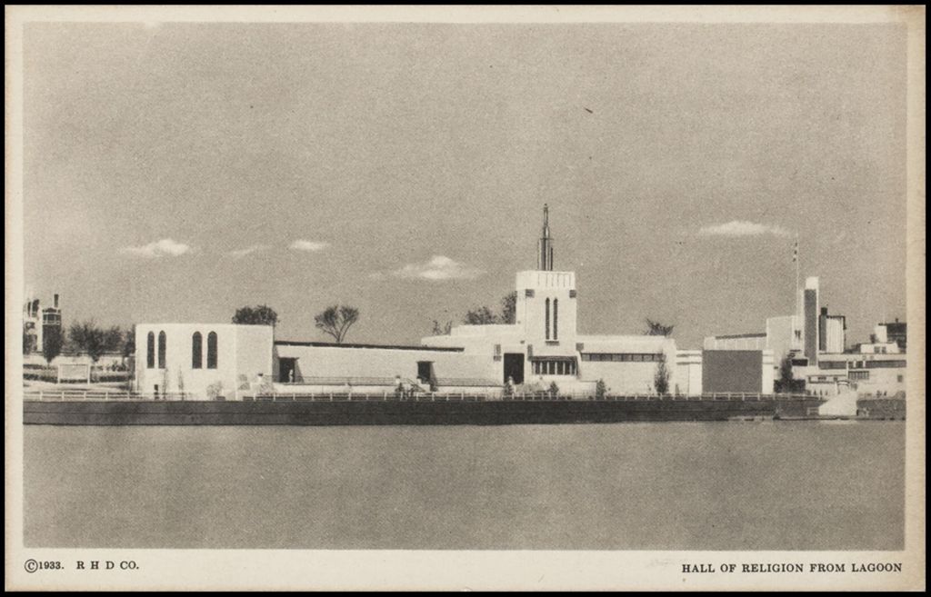 Hall of Religion from lagoon, Woods Series 2 (postcard 11) 1933-1934