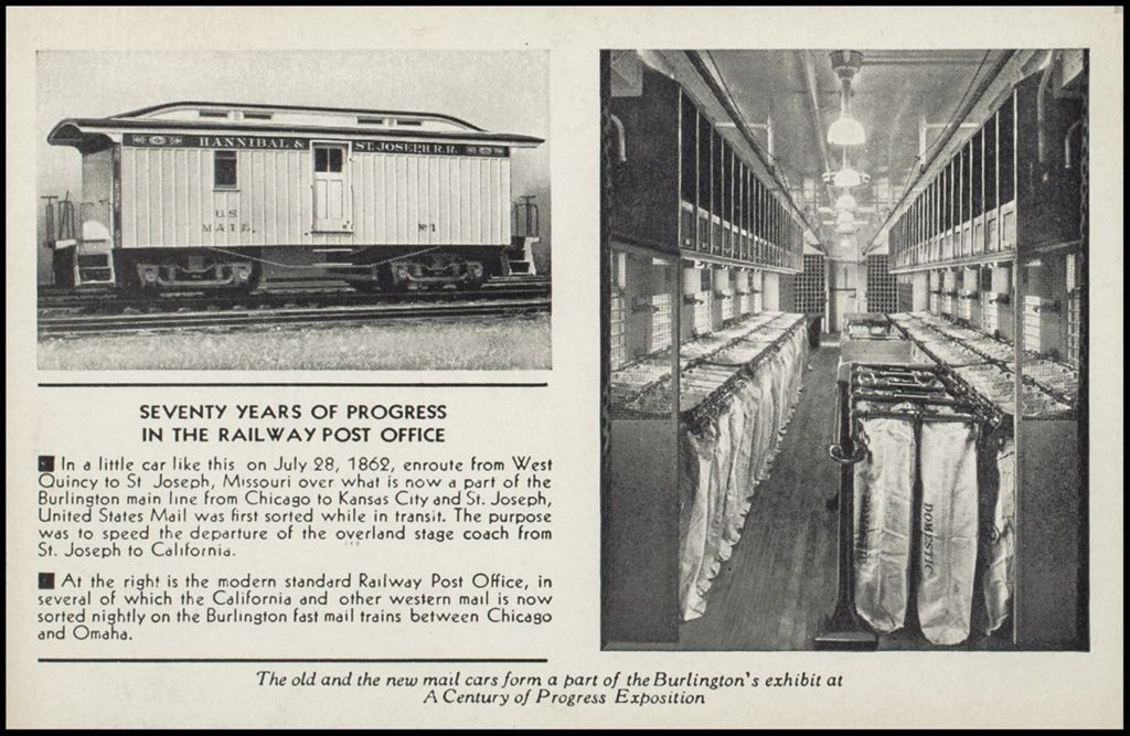 Seventy years of progress in the railway post office (postcard) 1933-1934