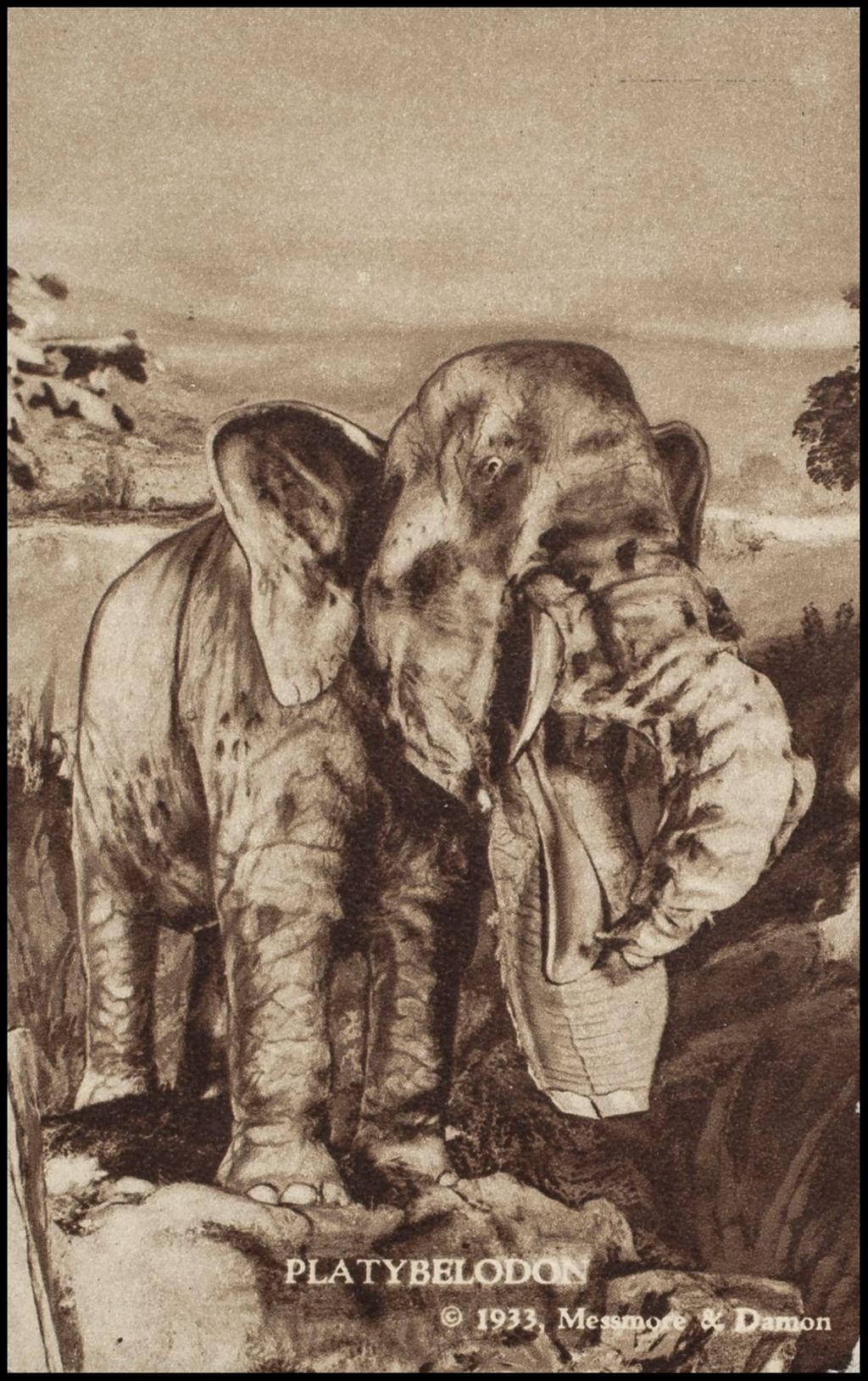 Platybelodon, World a million years ago attraction (postcard) 1933