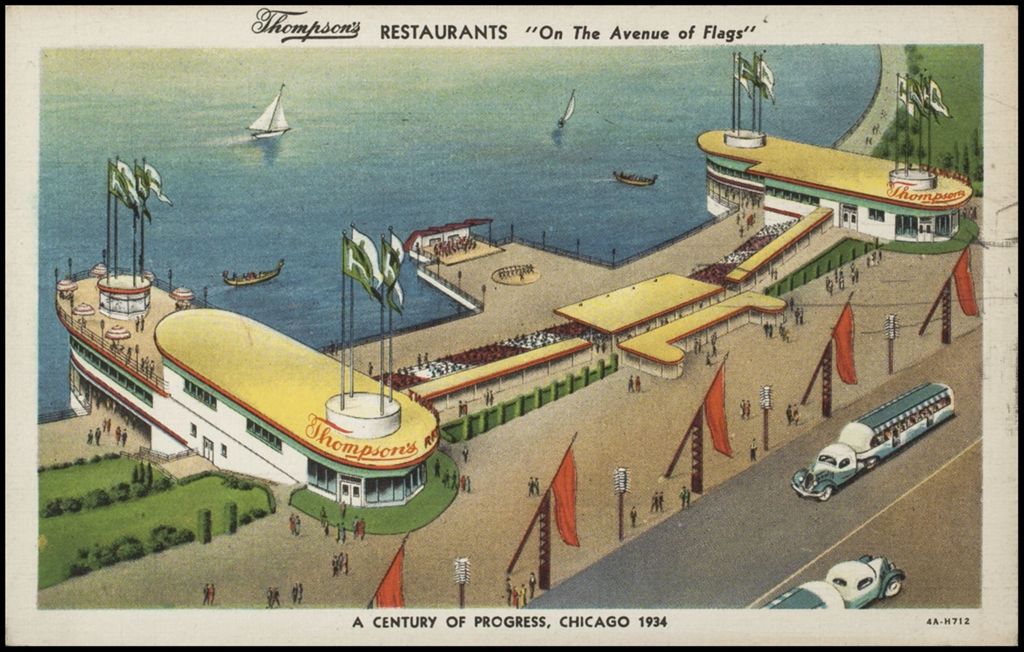Thompson's restaurants "on the avenue of flags," (postcard) 1934