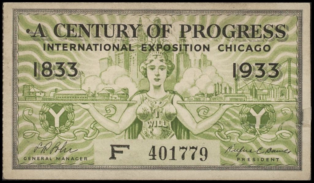 Miniature of Century of Progress admission ticket, #401779, 1933, green
