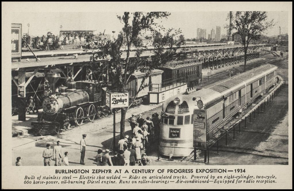 Miniature of Burlington Zephyr at A Century of Progress Exposition (postcard) 1934