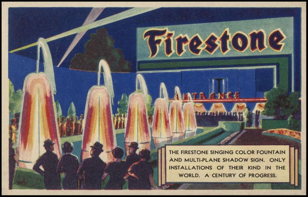 Firestone singing color fountain (postcard) 1933