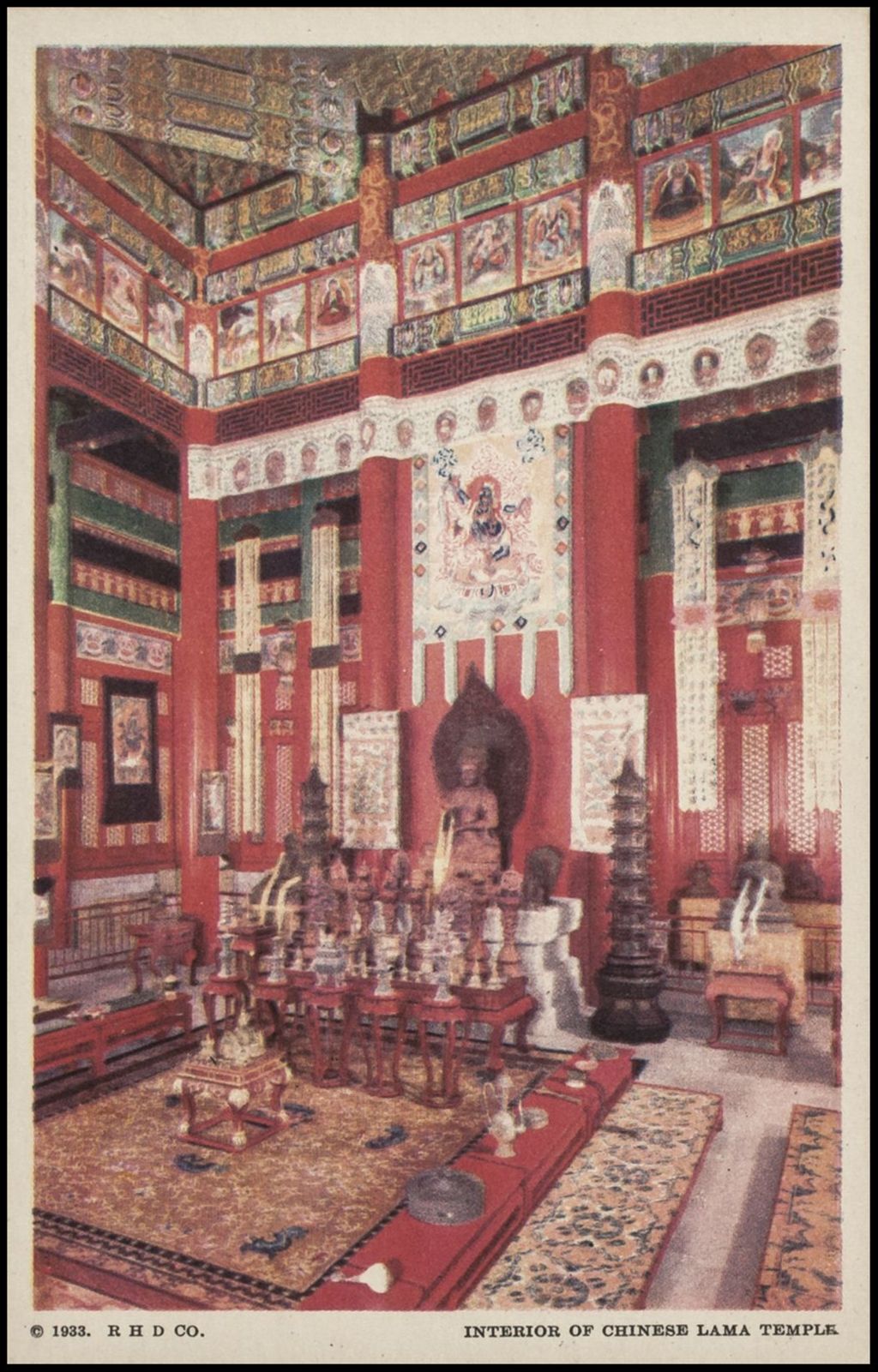 Interior of Chinese Lama Temple, Woods series 1 (postcard 16) 1933-1934