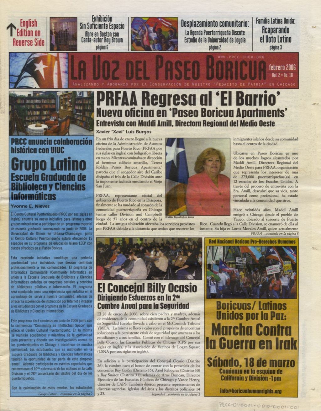 La Voz del Paseo Boricua; February 2006; vol. 2, no. 10  (Spanish and English covers)