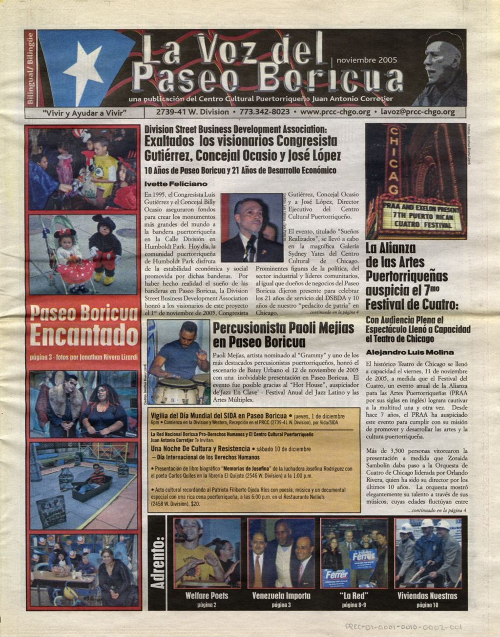 La Voz del Paseo Boricua; November 2005 (Spanish and English covers)