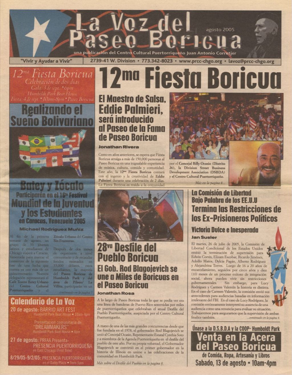 La Voz del Paseo Boricua; August 2005 (Spanish and English covers)