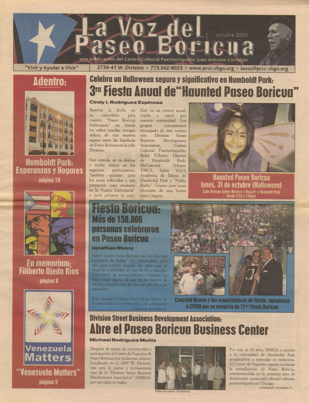 Miniature of La Voz del Paseo Boricua; October 2005 (Spanish and English covers)