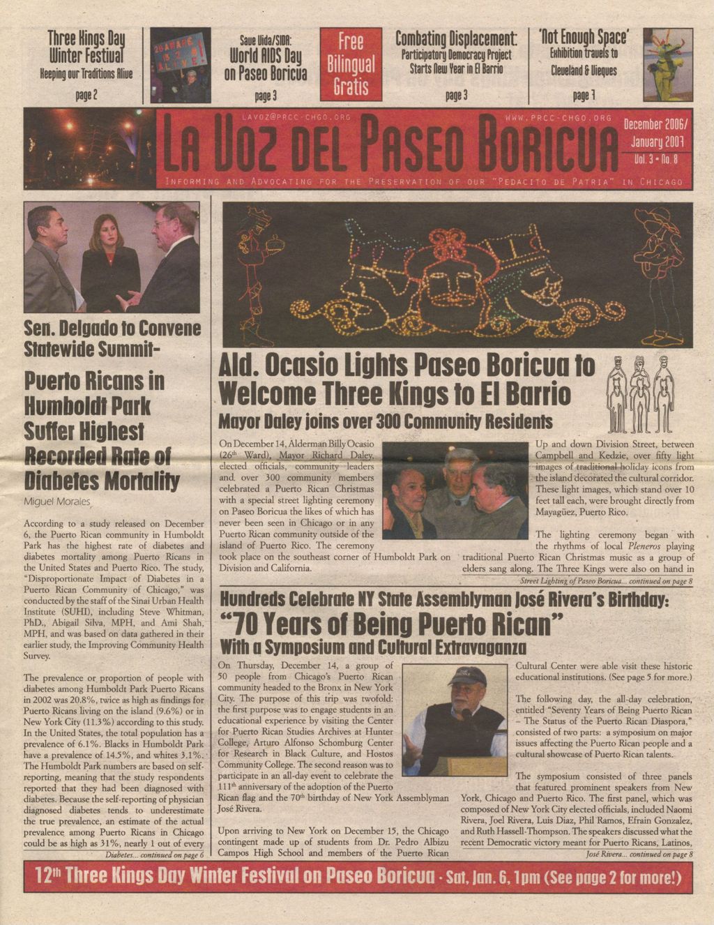 La Voz del Paseo Boricua; December 2006/ January 2007; vol. 3, no. 1 (Spanish and English covers)