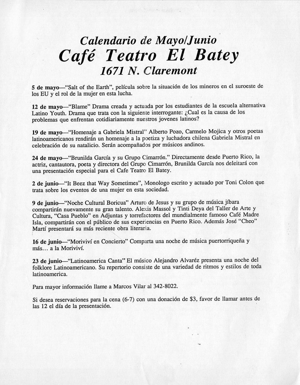 Miniature of Calendario de Mayo/Junio Cafe Teatro el Batey