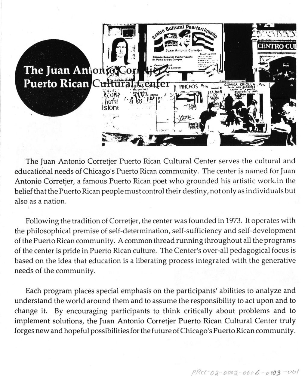 Miniature of Juan Antonio Corretjer Puerto Rican Cultural Center Flyer
