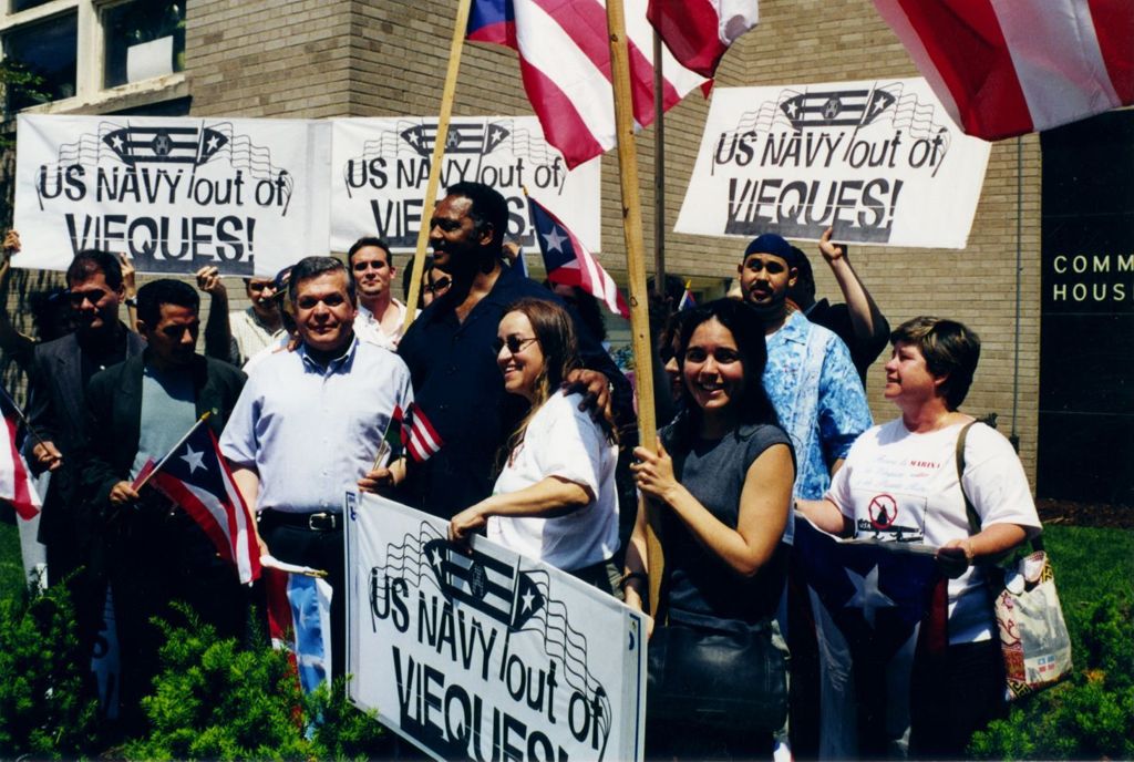 Miniature of José López with group at an anti US Navy in Vieques rally