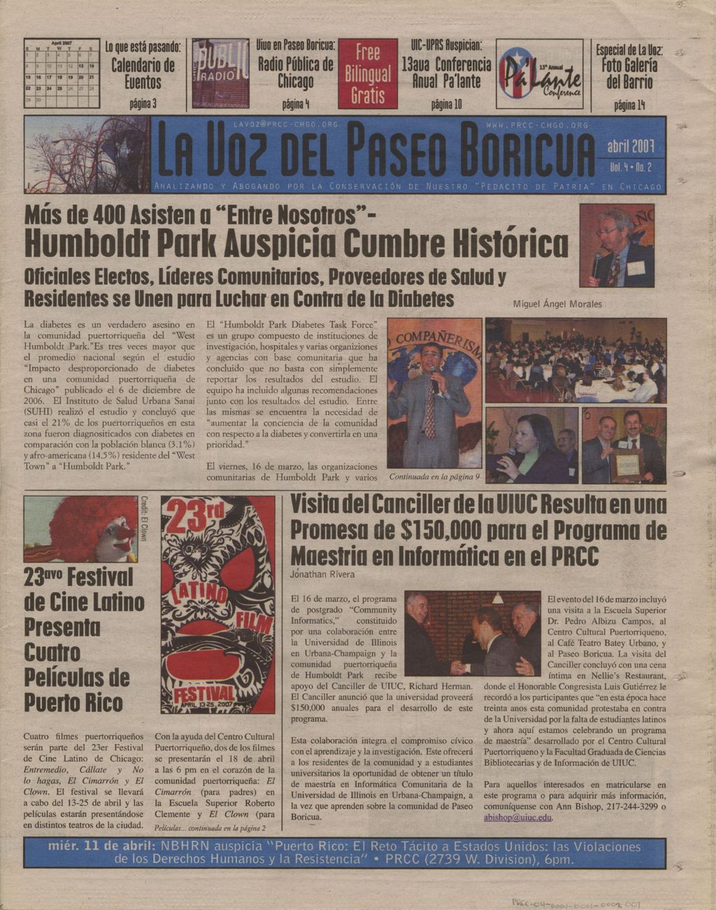 Miniature of La Voz del Paseo Boricua; April 2007; vol. 4, no. 2 (Spanish and English covers)