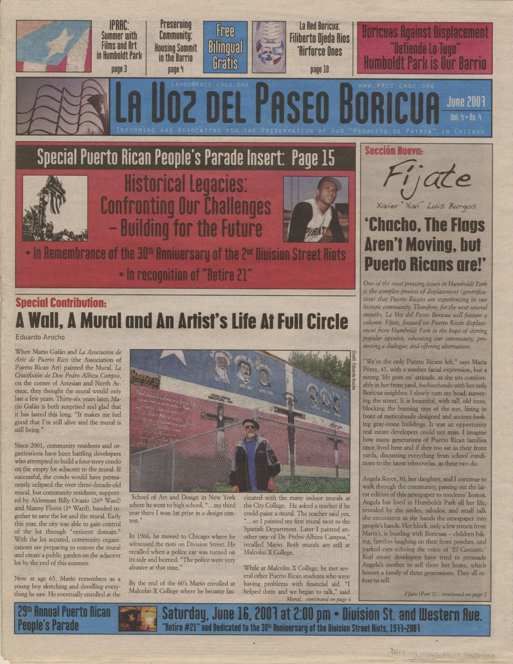 Miniature of La Voz del Paseo Boricua; June 2007; vol. 4, no. 4 (Spanish and English covers)
