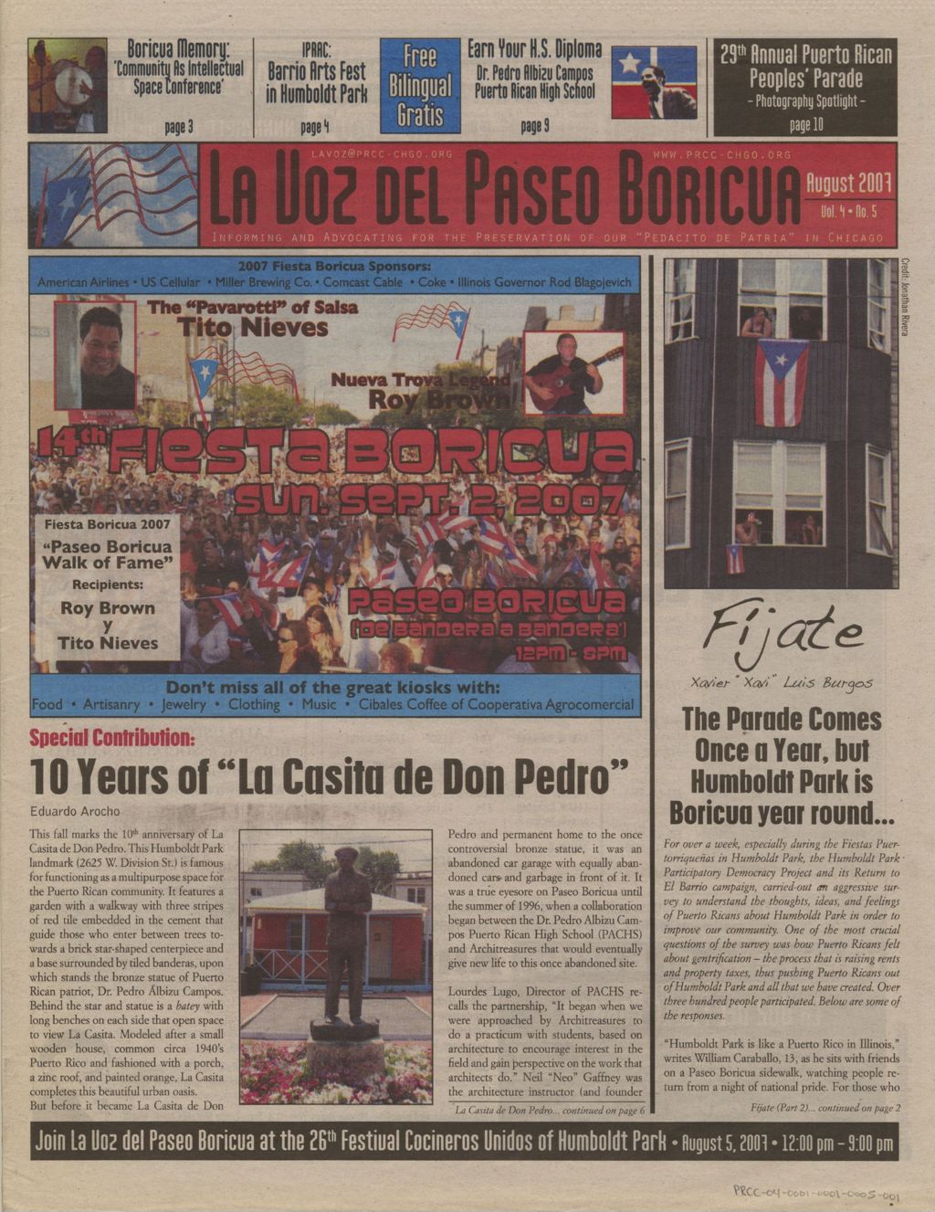 Miniature of La Voz del Paseo Boricua; August 2007; vol. 4, no. 5 (Spanish and English covers)