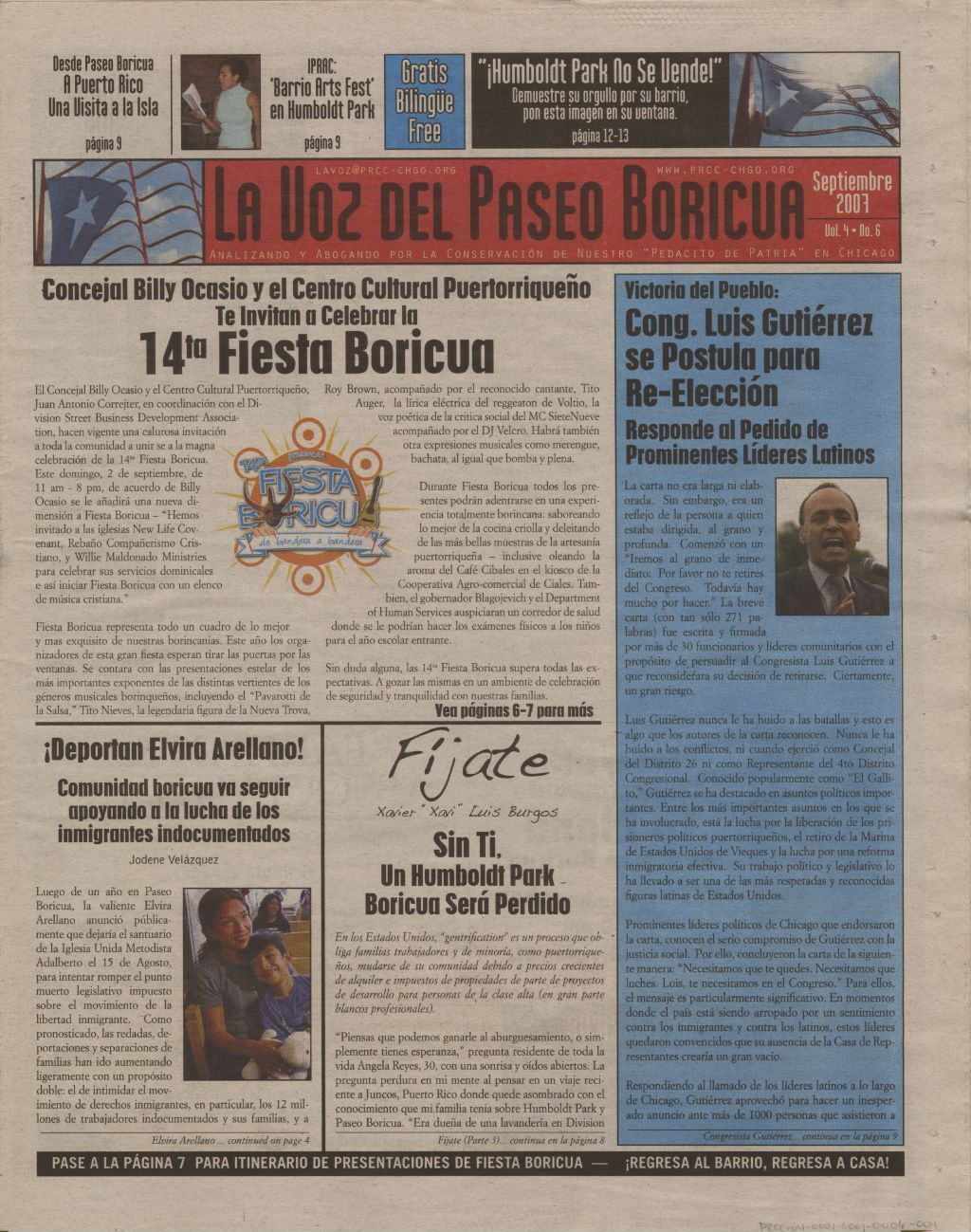Miniature of La Voz del Paseo Boricua; Septiembre 2007; vol. 4, no. 6 (Spanish and English covers)