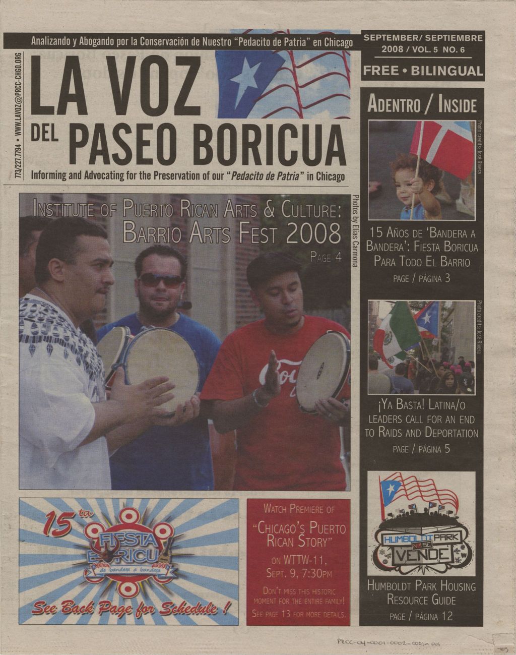 Miniature of La Voz del Paseo Boricua; September 2008; vol.5 no. 6 (English cover)