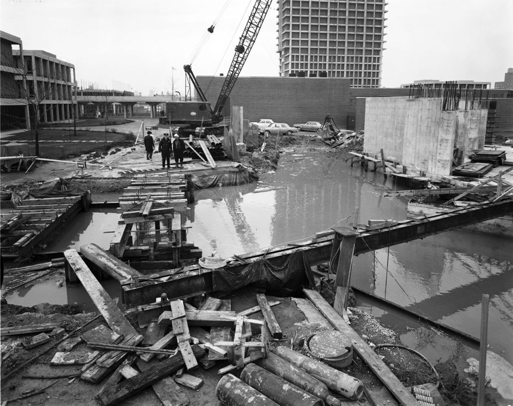 Flooding during construction of Art & Architecture Building, University of Illinois at Chicago Circle