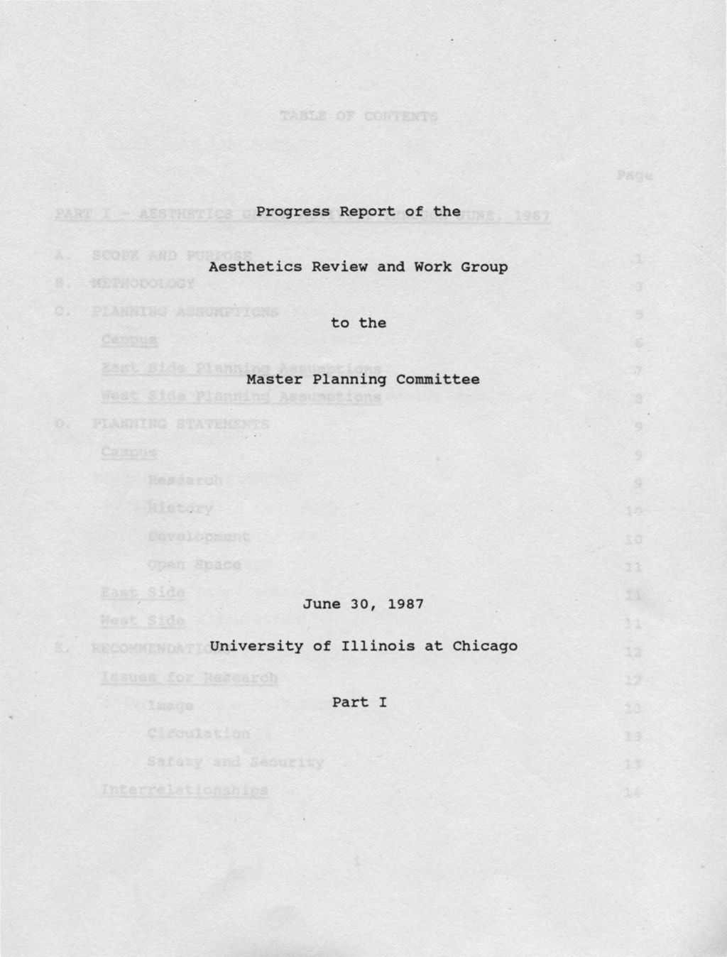 Miniature of Progress Report of the Aesthetics Review and Work Group to the Master Planning Committee, UIC. Part 1 (PDF format)