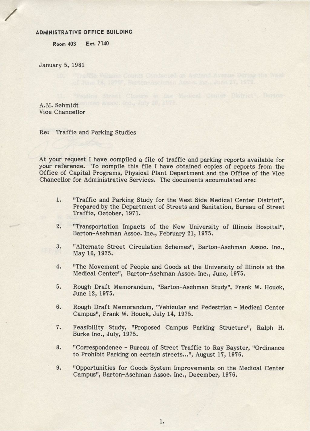 Miniature of List of Traffic and Parking Studies and Reports, University of Illinois at the Medical Center
