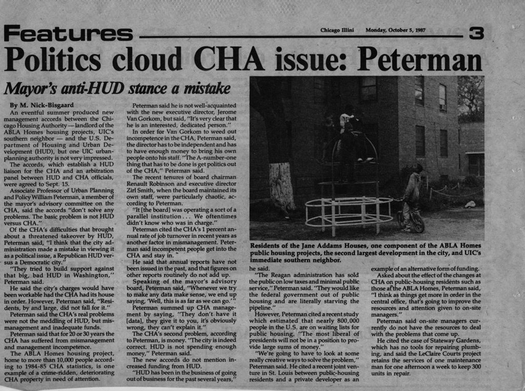 Chicago Illini newspaper articles, October 5, 1987 issue