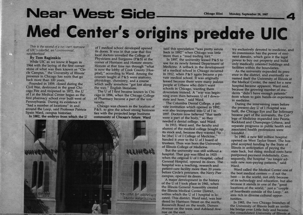 Chicago Illini newspaper articles, September 28, 1987 issue