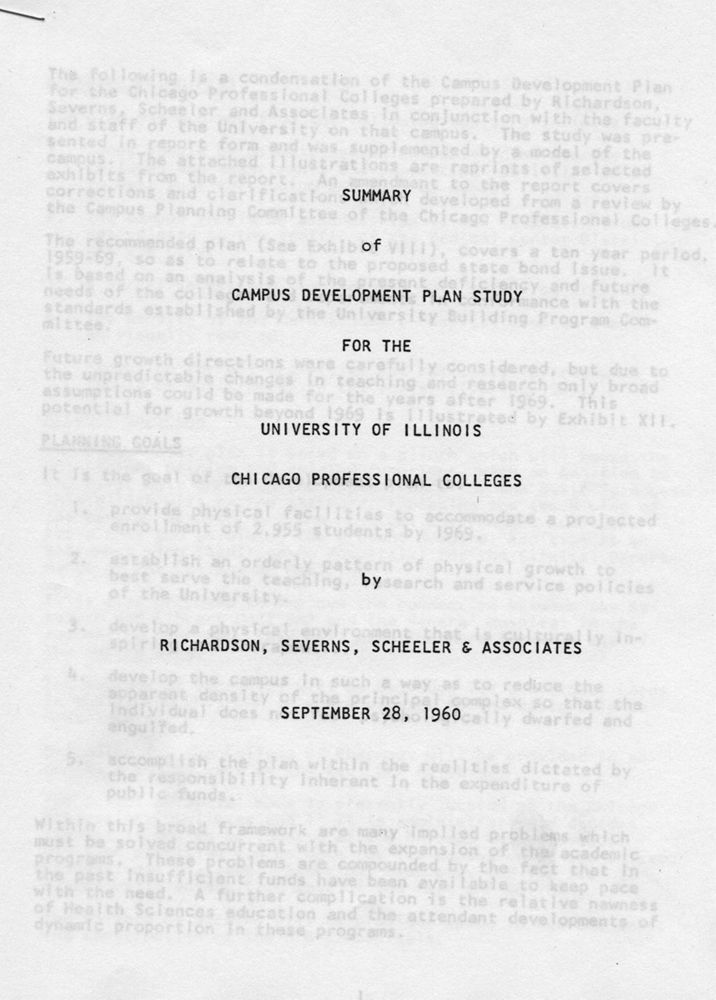Summary of Campus Development Plan Study for the Chicago Professional Colleges, University of Illinois