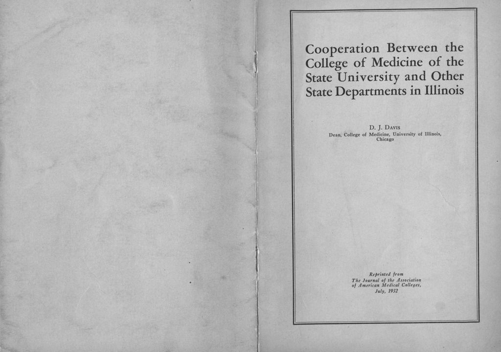 Cooperation Between the College of Medicine of the State University and Other State Departments in Illinois
