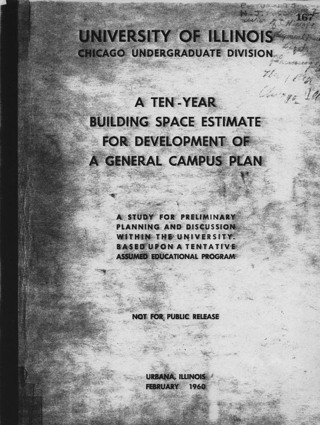 Miniature of A Ten-Year Building Space Estimate for Development of a General Campus Plan, University of Illinois, Chicago Undergraduate Division