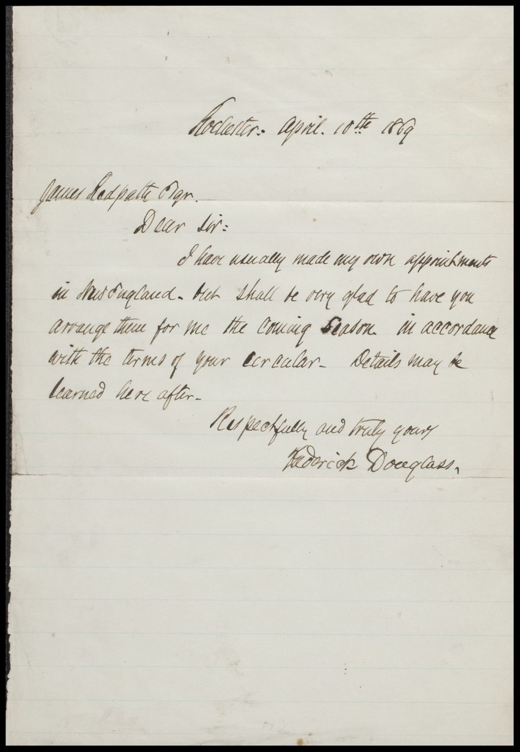 Letter and biography of Frederick Douglass, 1869-1879 (Folder 12)