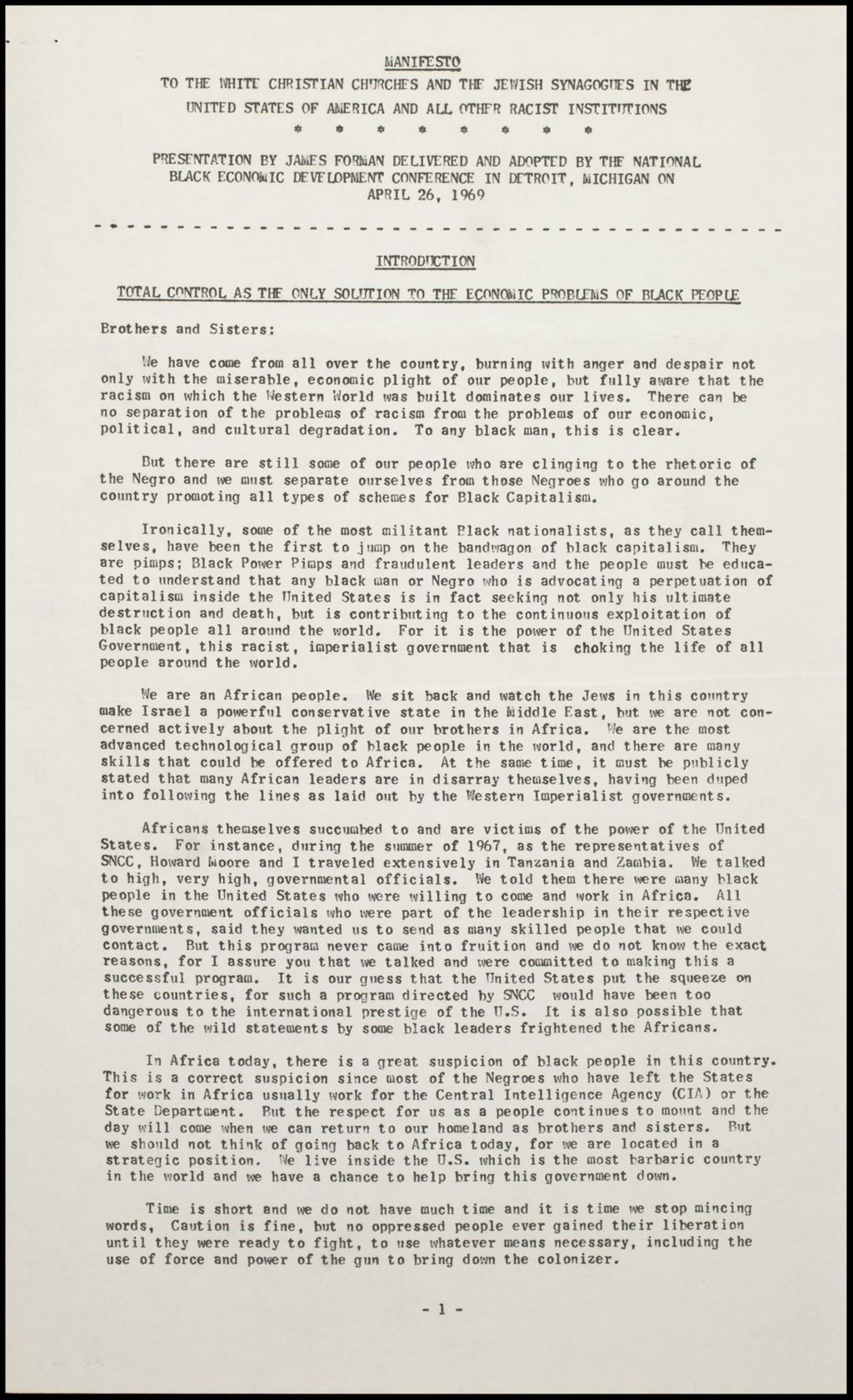 Miniature of Black Manifesto, 1969 (Folder 22)
