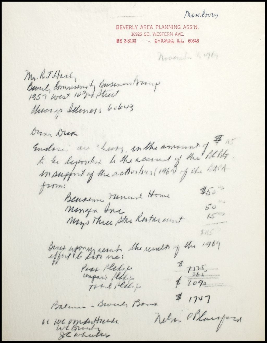 Miniature of Correspondence, General, 1969 (Folder 80)