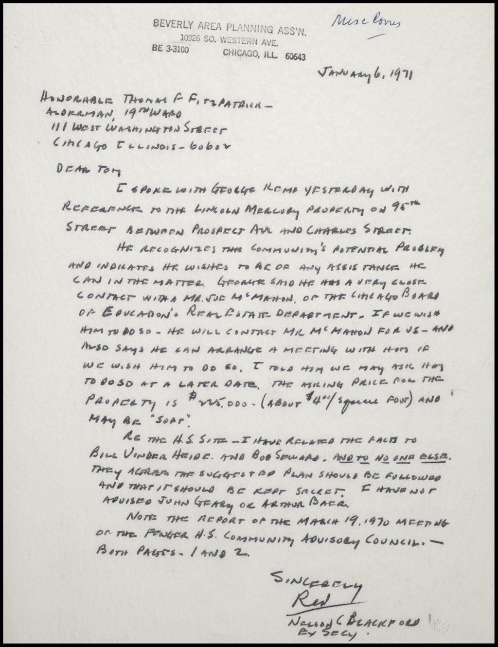 Miniature of Correspondence, General, 1971 (Folder 86)