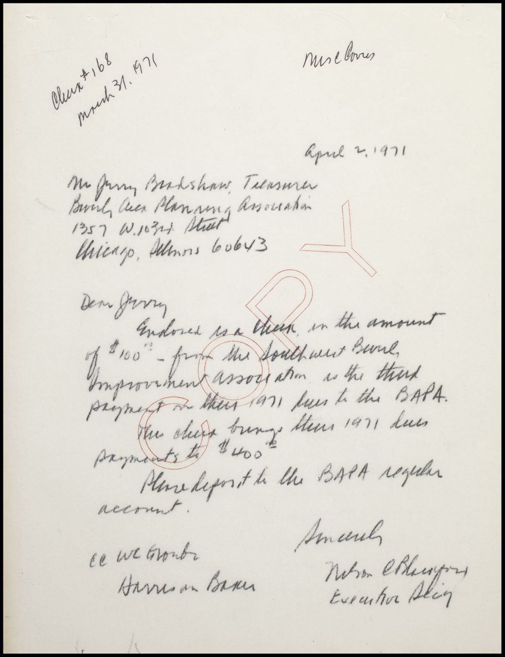 Miniature of Correspondence, General, 1971 (Folder 87)