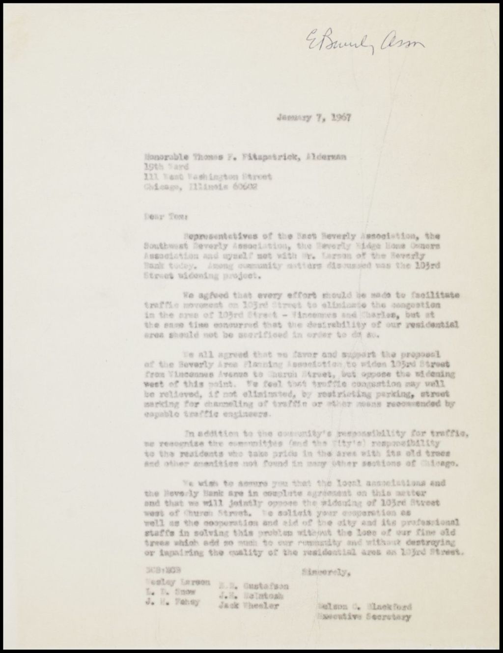 East Beverly Association - correspondence, 1967 (Folder 95)