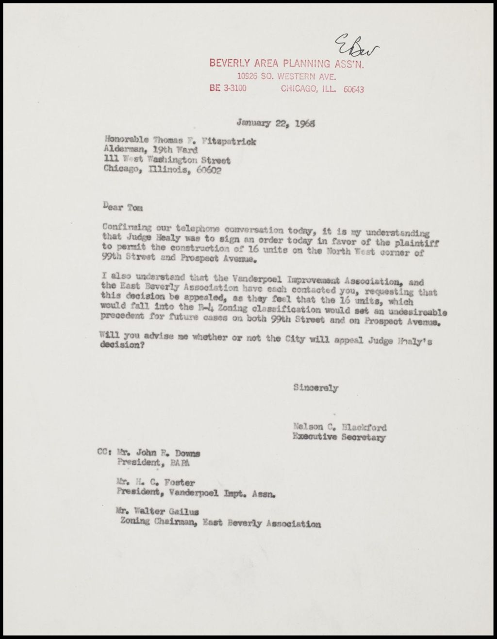 East Beverly Association - correspondence, 1968-1969 (Folder 96)