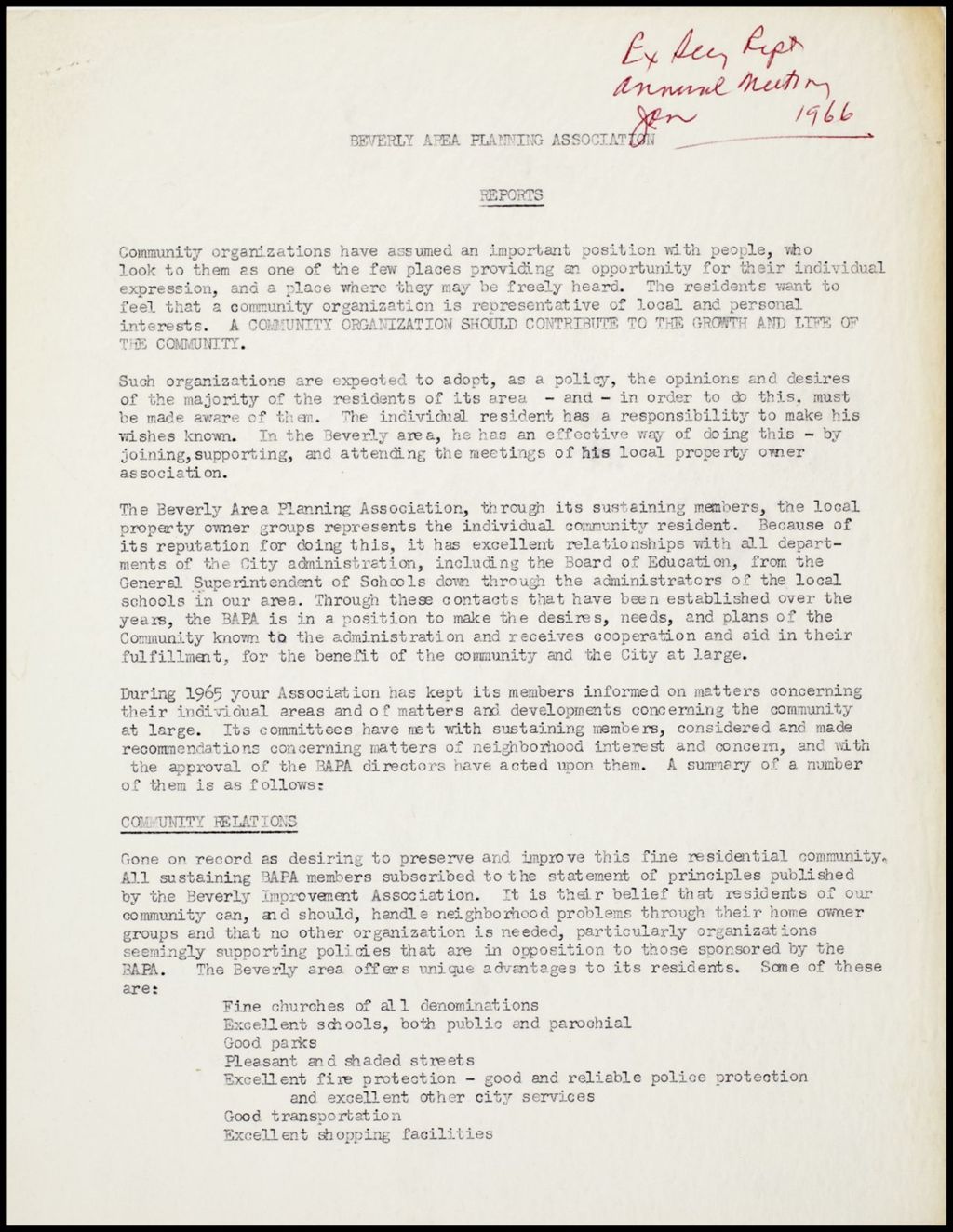 Miniature of Executive Secretary's reports, 1966 (Folder 101)