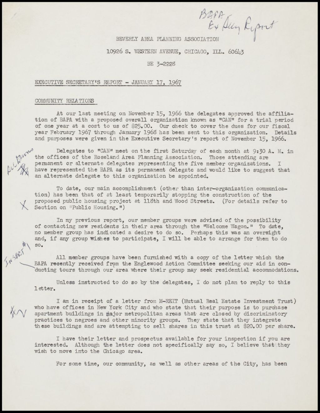 Executive Secretary's reports, 1967 (Folder 102)