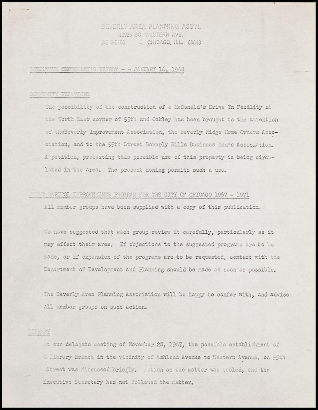 Executive Secretary's reports, 1968 (Folder 103)
