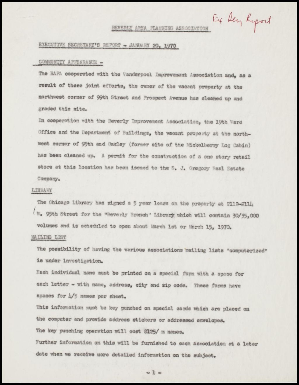 Miniature of Executive Secretary's reports, 1970 (Folder 105)