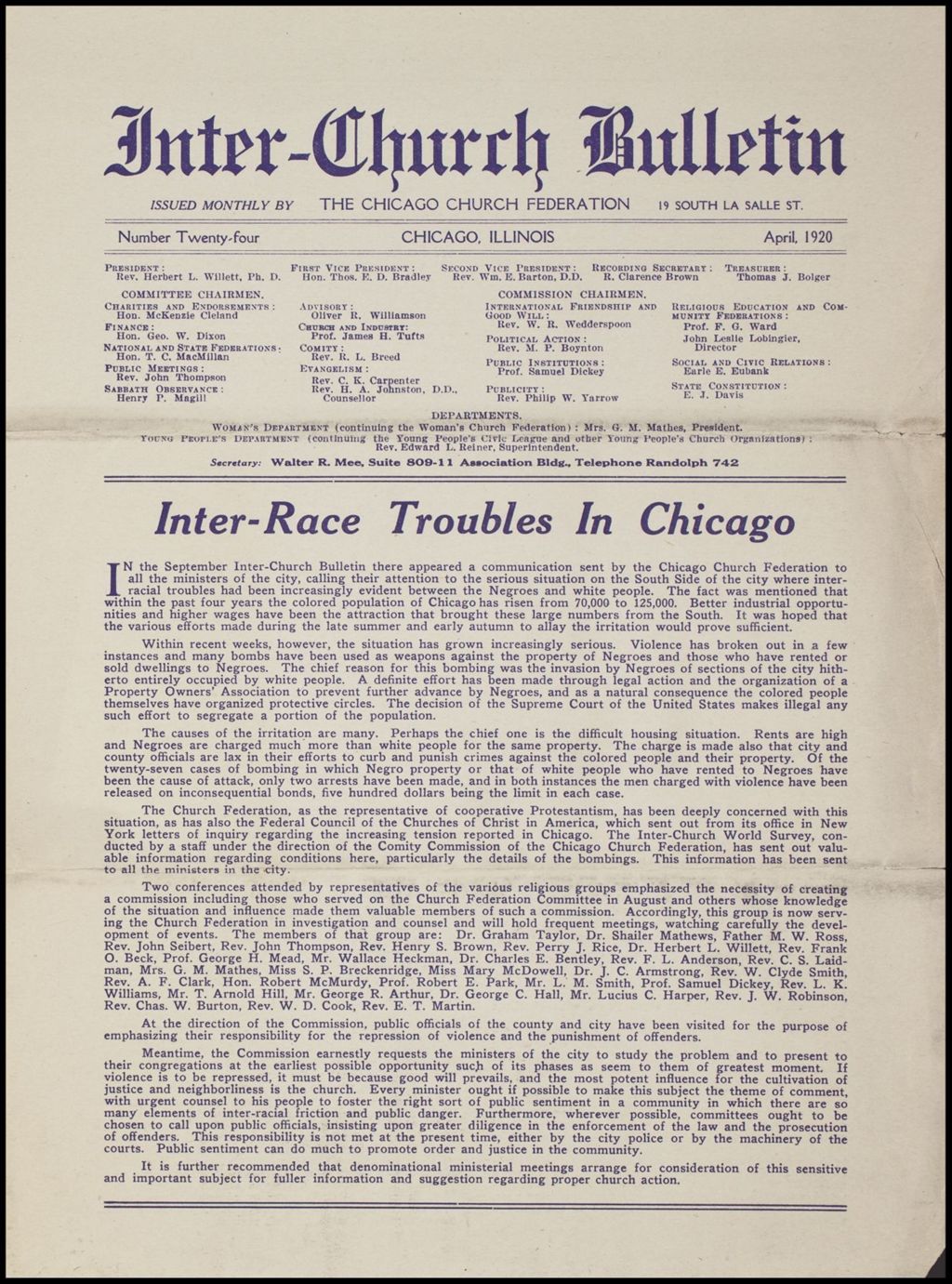 Race relations - Chicago - Race Riot of 1919, 1916-1920 (Folder 29)