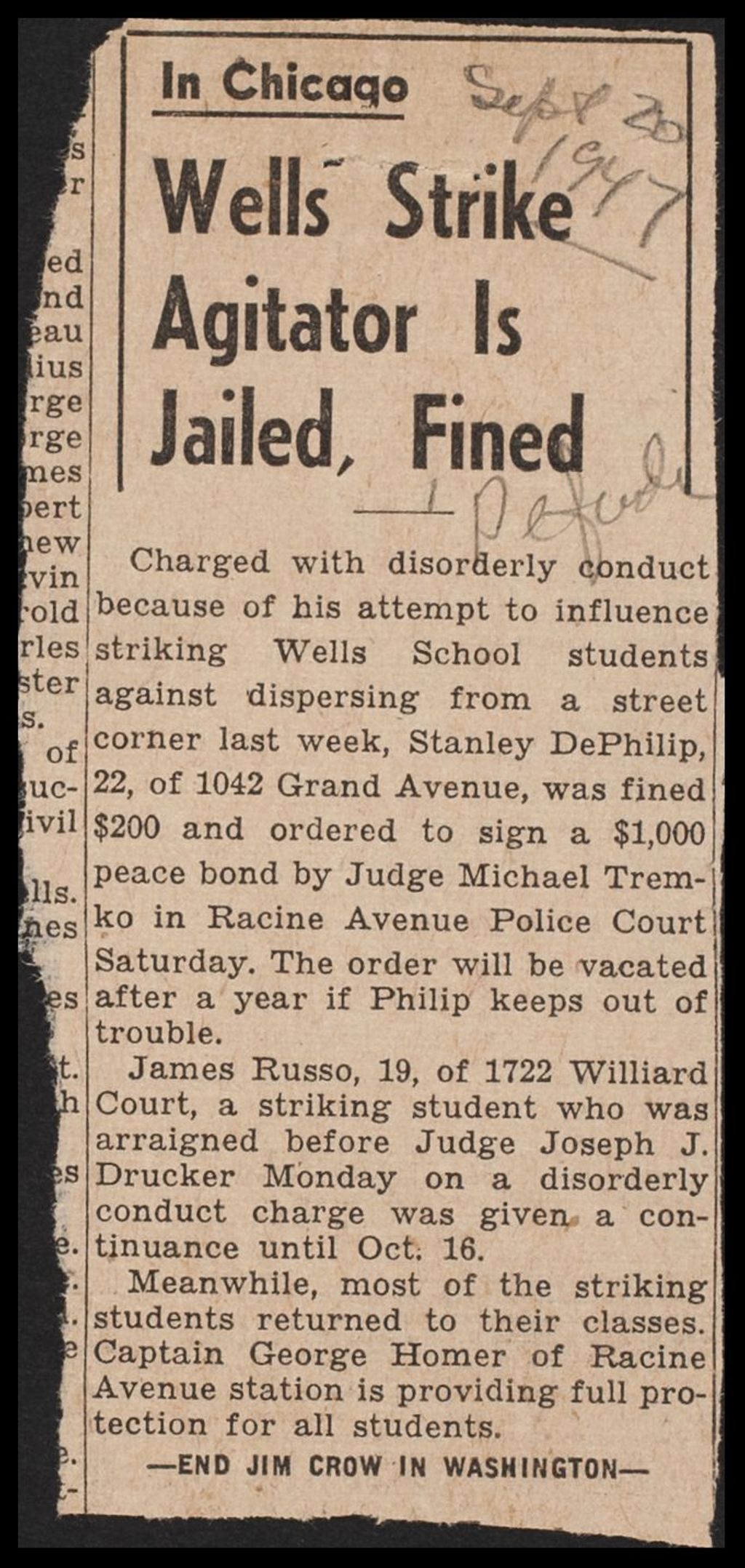 Race Relations - School Strikes, 1947 (Folder 31)